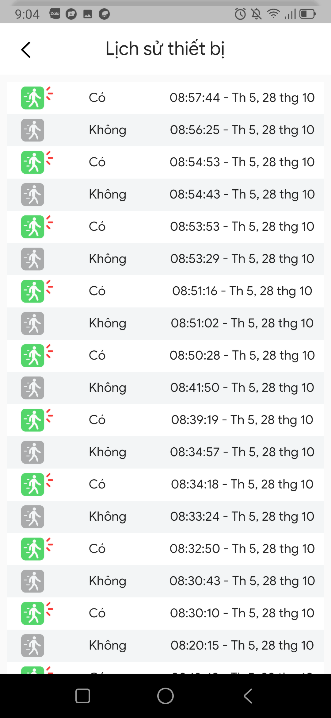 hình ảnh cảm biến hiện diện hơi thở trên ứng dụng Javis smart