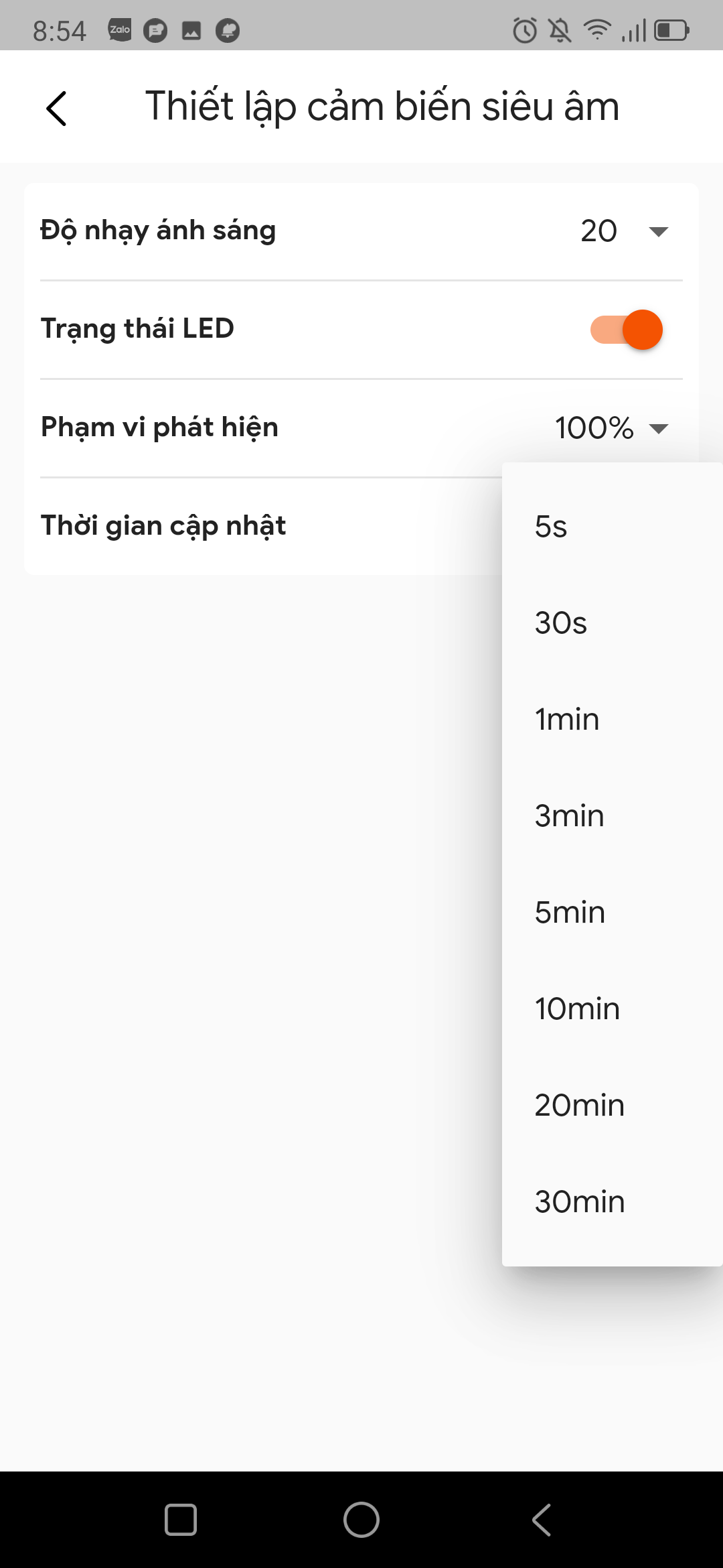 hình ảnh cảm biến hiện diện hơi thở trên ứng dụng Javis smart